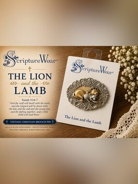 ScriptureWear “The Lion and the Lamb” Vintage Christian Brooch Pin Isaiah 11:6-7